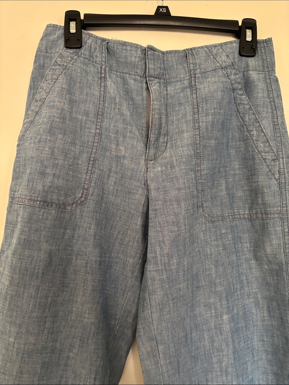 Light Blue Chambray Wide-Leg Pants